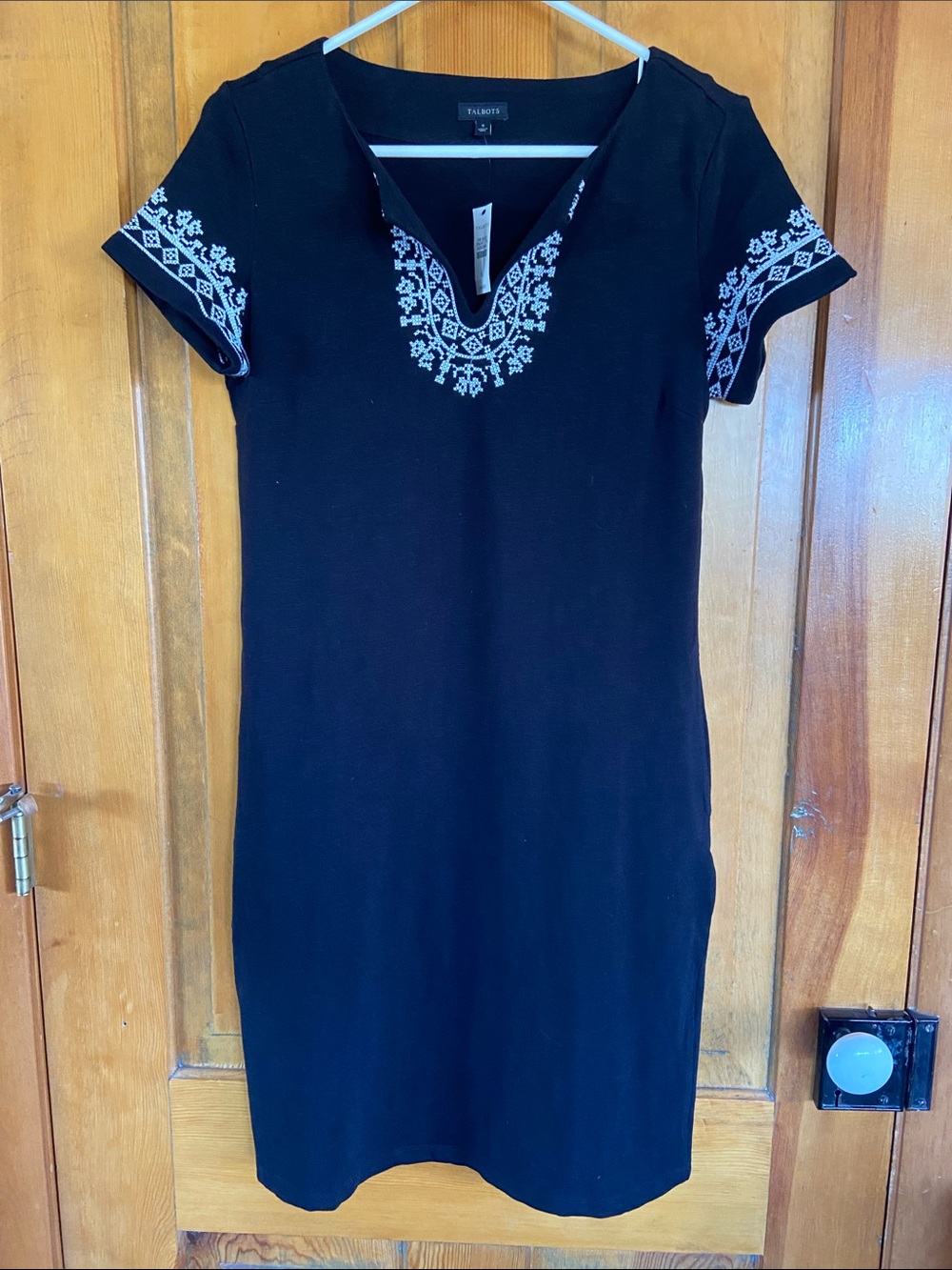 Talbots Black Short-Sleeve Embroidered Mini Dress